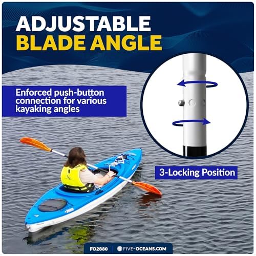 Five Oceans Kayak Paddles, 84" - 7ft Kayak Fishing Paddle, Detachable Heavy-Duty Aluminum Shaft, Reinforced Fiberglass Blades, 2-Piece Snap-Button