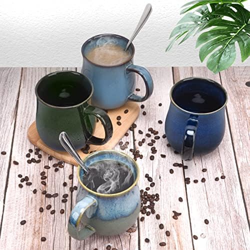 20 Oz Large Ceramic Coffee Mugs with Handle(Ink Green) | 600ml Handmade Tea Cup for Office and Home, Microwave and Dishwasher Safe
