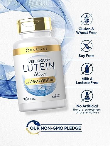 Carlyle Lutein and Zeaxanthin Supplement | 40mg | 180 Softgels | Pills for Eyes | Eye Health Vitamins | Visi-Gold | Non-GMO and Gluten Free