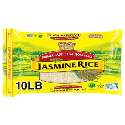 Golden Star Thai Hom Mali White Jasmine Rice - Prime Grade White Rice - 10 lb Bag | Prime Grade White Rice - Great for Gumbo, Curries & More - Cook in Microwave or on Stove Top