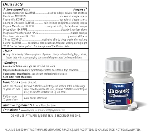 Hyland's Leg Cramps PM, Relief of Nighttime Leg, Calf, and Foot Cramps, 50 Quick-Dissolving Tablets 4-Pack (200 Total)