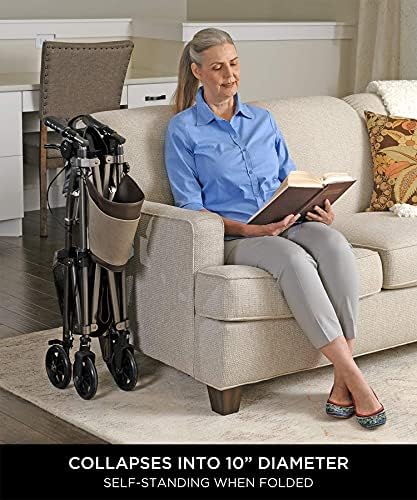 Signature Life Elite Travel Rollator Short, Junior Foldable and Lightweight Four Wheel Rolling-Walker with Seat for Adults, Seniors and Elderly