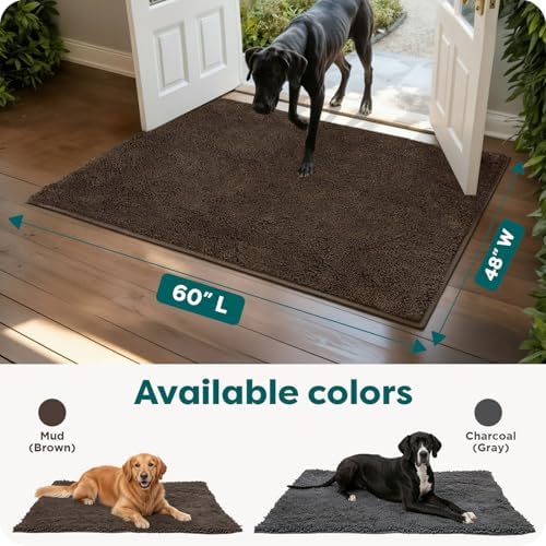 Furhaven 60" x 48" Highly Absorbent Dog Door Mat for Muddy Paws, 100% Washable, Perfect for Entryway, Kitchen