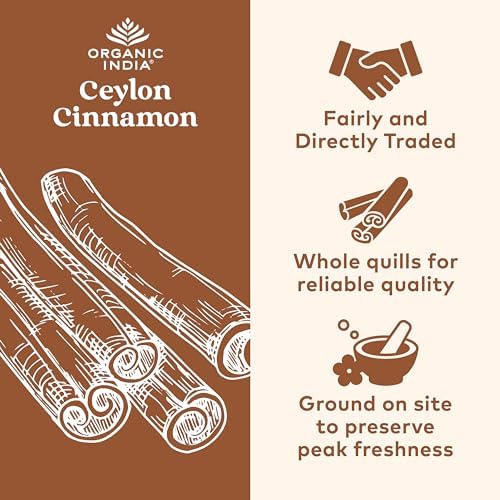 ORGANIC INDIA Ceylon Cinnamon Supplement - Organic Ceylon Cinnamon Capsules, Cinnamon Pills Herbal Supplement, Support Digestion, Source of Antioxidants, USDA Organic, Vegan, Gluten-Free - 90 Capsules