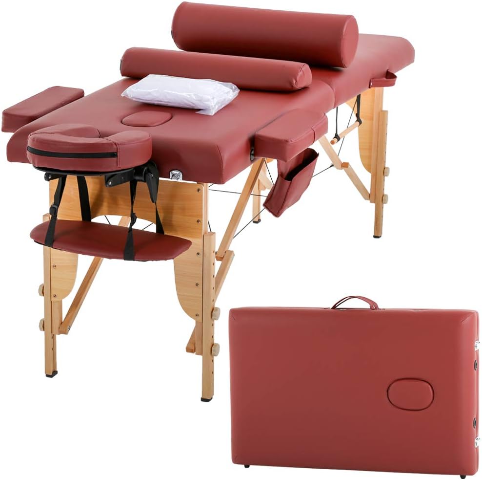 BestMassage Massage Bed Portable Massage Table 28 inch Wide Lash Bed Height Adjustable 2 Folding Spa Table with Towel Hanger Oil Pouch Half Bolster Round Bolster Non-Woven Bag