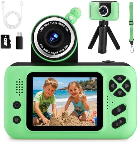 Makolle Camera for Kids, Portable Travel Camera for Childrens Age 3-8, Blue | Flip Up Lens, Drop Proof, With Tripod, Long Battery Life, SD Card Included, Birthday Gifts for Boys and Girls Age 3-12