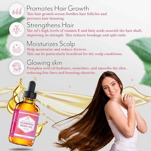 Leven Rose Pumpkin Seed Oil for Hair Growth 2 oz, 100% Pure Pumpkin Seeds Oil for Skin and Nails - Natural Pumpkin Seed Extract for Moisturizing Scalp, Dry and Rough Skin