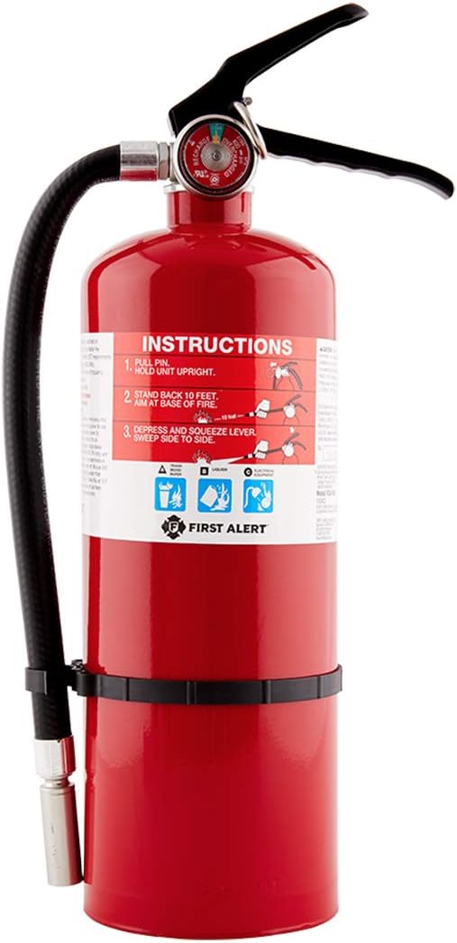 First Alert PRO5 Rechargeable Heavy Duty Plus Fire Extinguisher UL Rated 3-A:40-B:C, Red, 10 lbs | PRO5 Rechargable UL RATED 3-A:40-B:C, Red, 1-Pack