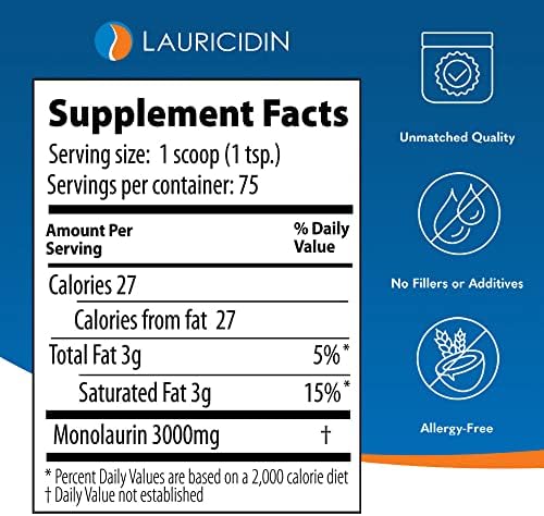 Lauricidin- The Original Monolaurin Supplement- 3000mg per Serving- 227g per Jar (Essential Immune Support and Gut Health)