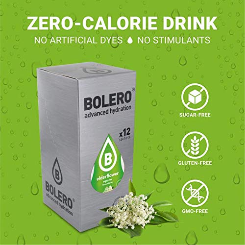 Bolero- Sugar Free Drink Mix Packets Elderberry Fruit Flavors | Powdered Flavored Water Packets | 12 Large Sachet On The Go Packets