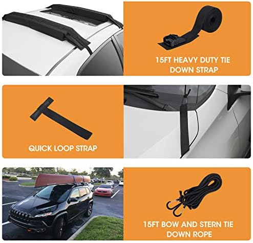 HEYTRIP Universal Soft Roof Rack Pads for Kayak/Surfboard/SUP/Canoe with 15FT Tie-Down Straps and Storage Bag