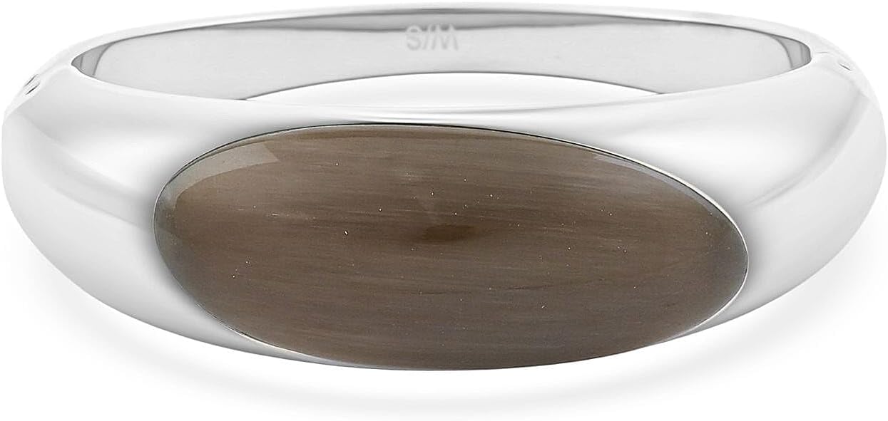 Agate Ellipse Bangle Bracelet in Stainless Steel 6.25 In 8.00 ctw