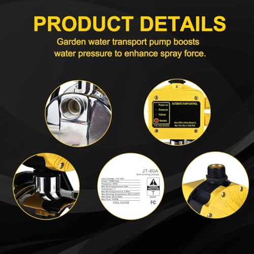 1HP House Water Pressure Booster Pump for Pool, 110V Garden Water Transfer Pump with Control Switch for Yard Sprinkler