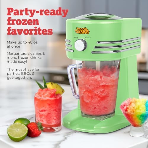 Nostalgia Taco Tuesday Frozen Drink Maker and Margarita Machine for Home - 40-Ounce Slushy Maker with Stainless Steel Flow Spout - Easy to Clean and