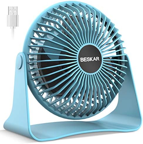 BESKAR USB Small Desk Fan, Portable Table Fans with 3 Speeds Strong Airflow