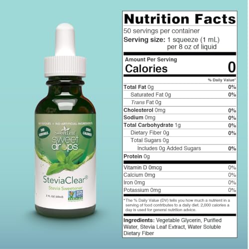 SweetLeaf Stevia Drops Liquid Sweetener, SteviaClear - 2 Fl Oz, Pack of 1 | Unflavored Sweet Drops, Organic Stevia Leaf Extract, Zero Calorie