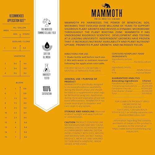 Mammoth Organic Bloom Booster | Mammoth P Organic Fertilizer Microbial Inoculant | 16% Proven Increase in Yield (250 ml)