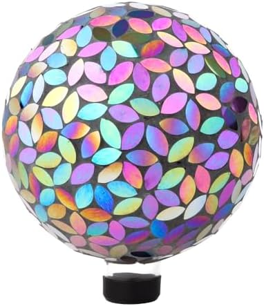 Lily's Home Colorful Mosaic Glass Gazing Ball, Designed with a Stunning Holographic Petal Mosaic Pattern to Bring Color and Reflection to Any Home and Garden, Red and Gold (10" Diameter)