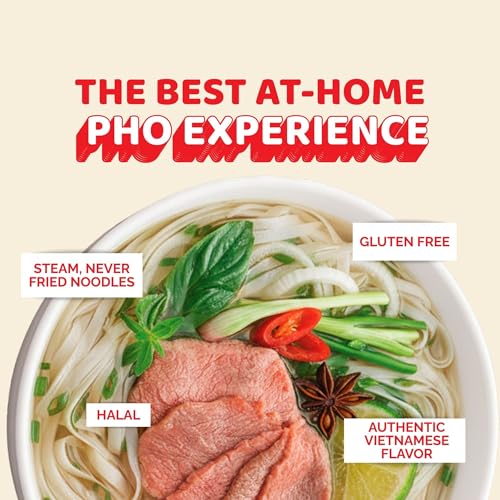 VIFON Pho Bo Vietnamese Beef Flavor Rice Noodle Bowl, 70g (Pack of 12) | Authentic Vietnamese Instant Pho | Halal Certified | Includes Seasoning & Oil Packets | Ready in 3 Minutes