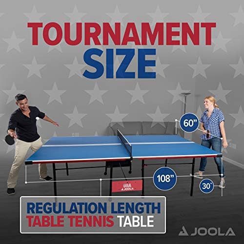 JOOLA Indoor 15mm Ping Pong Table with Quick Clamp Ping Pong Net Set - Single Player Playback Mode - Regulation Size Table Tennis Table - Compact