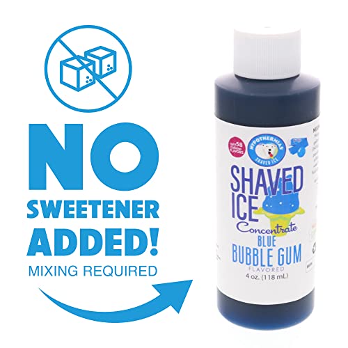 Hypothermias Shaved Ice and Snow Cone Syrup Unsweetened Flavor Concentrate - 4 Fl. Oz - Makes 1 Gallon of Ready to Use Syrup - Blue Bubble Gum