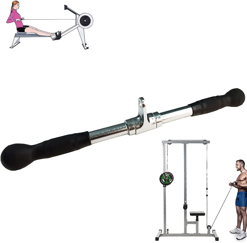 Revolving Lat Pulldown Bar for Cable Machine, Straight Bar with Rubber Grip - Tricep Press Down, Curl & Back Exercise Attachment for Home Gym