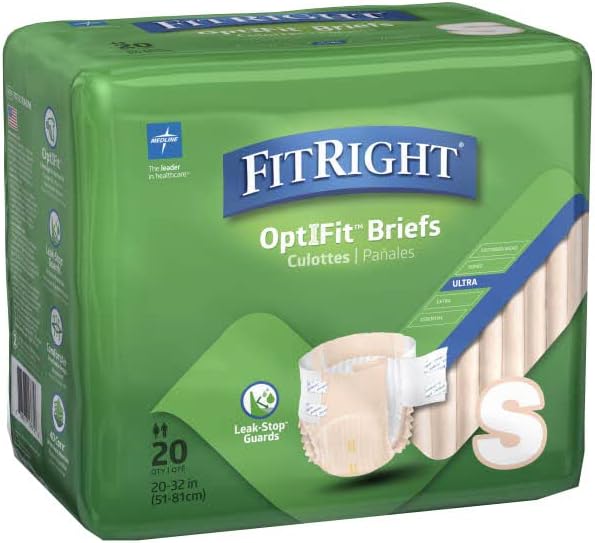 FitRight Ultra Adult Diapers, Disposable Incontinence Briefs, Leak-Proof Diaper, Absorbent Briefs For Men and Women, Maximum Protection, Medium, 32 – 44 in, 20 briefs per bag