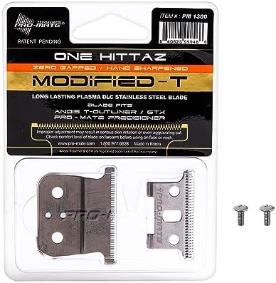 Replacement Blade 04521 fits Andis T-Outliner 04780, GTX 04785 (Model GO, GTO) Modified One Hittaz Zero Gap by PRO-MATE w/Free Screws (Black - T Shape)