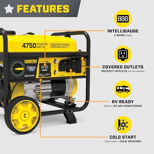 Champion Power Equipment 4750-Watt RV Ready Portable Generator with Free 3-Year Warranty, CARB Compliant