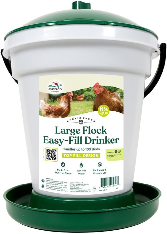 Harris Farms Easy-Fill Poultry Drinker, NO BPA Plastic, 6.25 Gallon | Large Capacity Poultry Drinker, Top-Fill Design, Durable NO BPA Plastic Construction, Ideal for Chickens & Backyard Flocks
