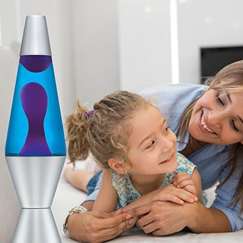 14.5-Inch Silver Base Lava Lamp with Purple Wax in Blue Liquid - 2118