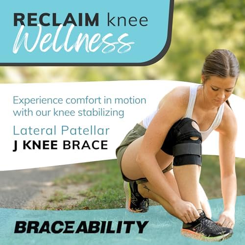 BraceAbility J Patella Knee Brace - Lateral Patellar Stabilizer with Medial and J-Lat Support Straps for Dislocation, Subluxation, Patellofemoral Pain