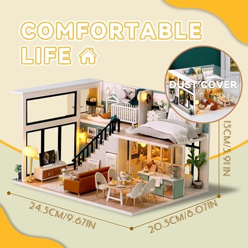 Flever Dollhouse Miniature DIY House Kit Creative Room with Loft Apartment Scene for Romantic Artwork Gift (Tranquil Life)