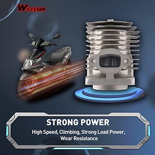 WOOSTAR 44mm Big Bore Cylinder with Piston Ring Kit Replacement for 2 Stroke 43cc 47cc 49cc Scooter Mini Pocket Bike