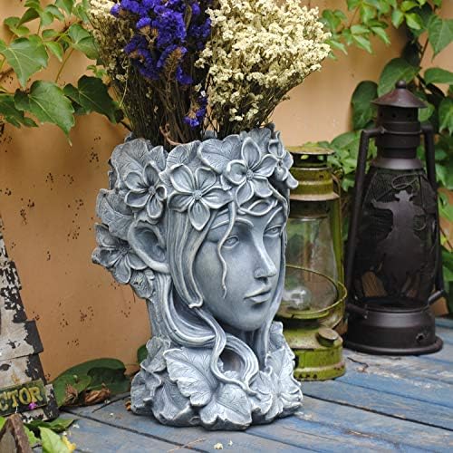 Sungmor Creative Goddess Head Planter Statue for Garden Ornaments | 9×9×14 Inch Premium Resin | Cool Face Large Diameter Flower Pot for Patio Lawn