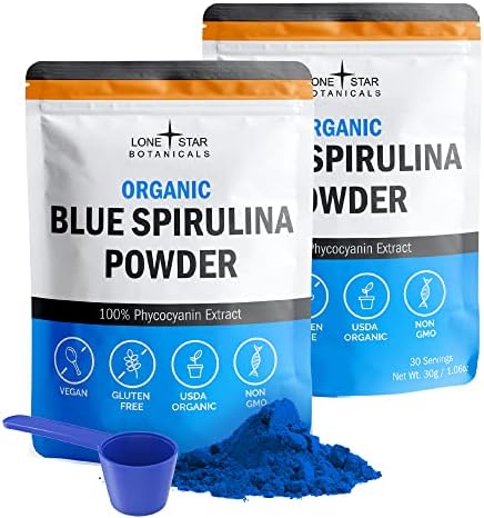 Lone Star Botanicals Organic Blue Spirulina Powder - 100% Pure Blue-Green Algae, No Fishy Smell, Vegan Superfood for Smoothies & Drinks, Non GMO