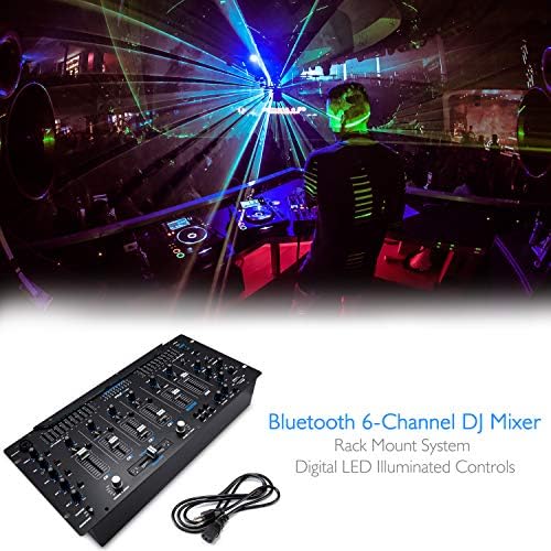 Pyle 6 Channel Mixer, Bluetooth DJ Controller, Stereo Mixer, Professional Sound System, LED Illumination, Mixer Digital Audio, Digital Mixing System