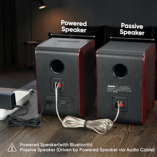 Saiyin Powered Bluetooth Bookshelf Speakers with 3.75" Woofer, 30W x 2 | Record Player Speakers with TV-ARC/Optical/Auxiliary Inputs