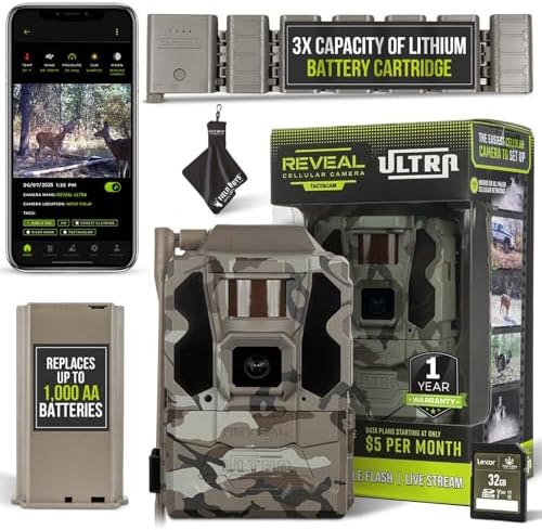 TACTACAM Reveal Ultra Cellular Trail Camera – 4K Photo, 1080P Video, Live Streaming, GPS, Low-Glow/No-Glow Flash, LTE – Includes Battery Belt