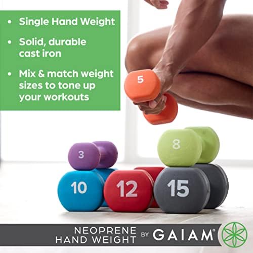 Gaiam Dumbbell Hand Weight (Sold in Singles) - Neoprene Coated Exercise & Fitness Dumbbell for Home Gym Workouts and Strength Training - Free Weights for Women and Men