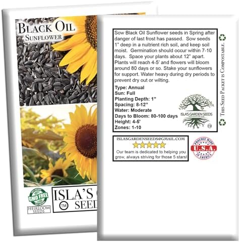 Black Oil Sunflower Seeds (Helianthus annuus) – 150+ Non GMO & Heirloom Seeds by Isla’s Garden Seeds