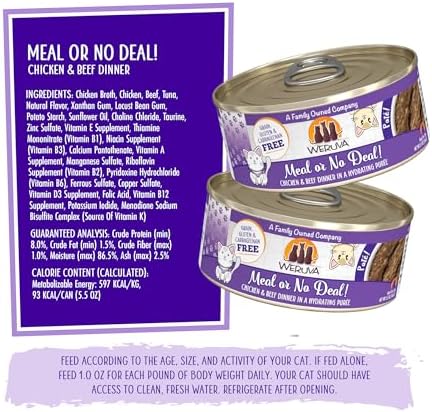 Weruva Wet Cat Food, Meal or No Deal with Chicken and Beef Pate, 5.5oz Can, Pack of 8