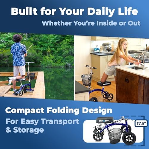 KneeRover Hybrid All Terrain Knee Scooter for Adults, Blue | Heavy Duty Knee Walker For Foot Surgery, Broken Ankle Foot Injuries, Leg Recovery Scooter