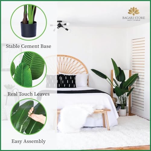 One 5 Foot Artificial Silk Bird of Paradise Palm Tree Potted Plant by Bagari