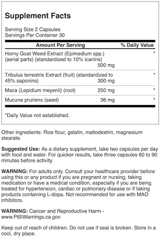 Swanson Horny Goat Weed Complex - with Tribulus and Maca - 60 Capsules (1 Pack) | With Tribulus, Mucuna Pruriens and Maca, Standardized to 1% Icariins