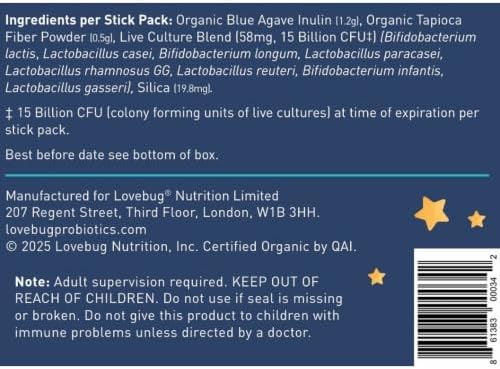 LOVEBUG Award Winning Probiotics | Constipation & Stomach Discomfort | Softer Bowel Movements | Easy-to-Take Powder | Ages 12 Months to 4 Years | 60 Packets