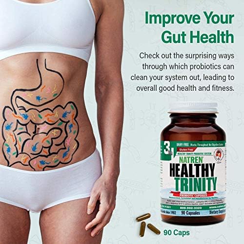 Natren Healthy Trinity Probiotics Supplement - 90 Dairy and Gluten Free Gel Capsules - Improve Gut and Digestive Health
