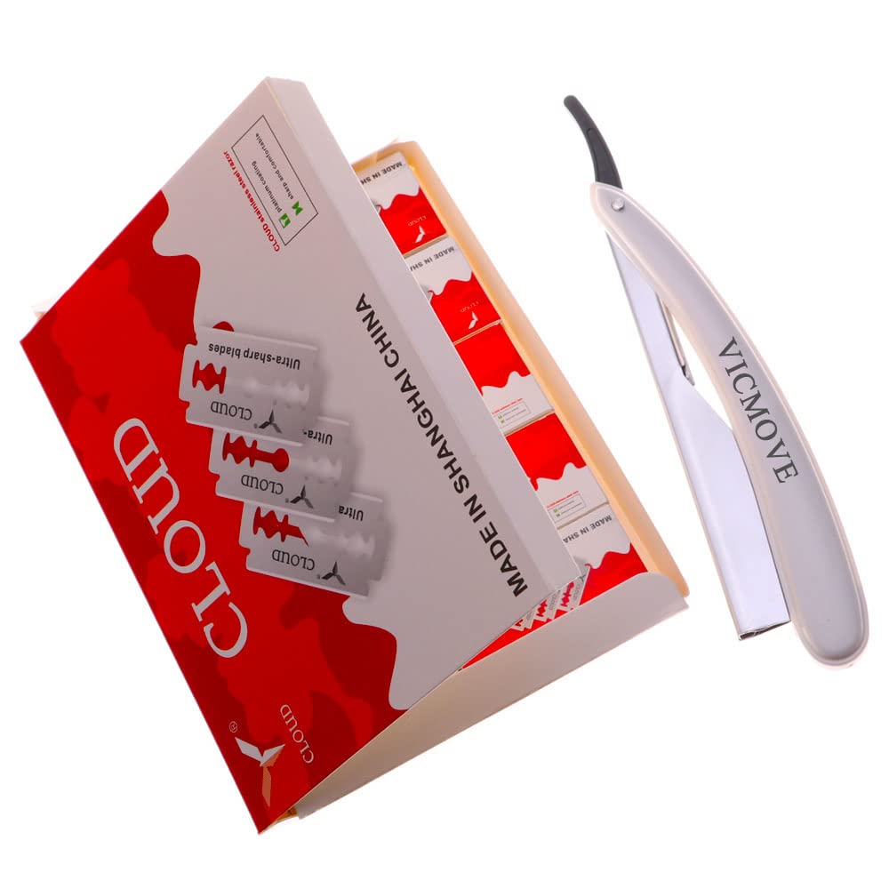 Professional Barber Straight Edge Razor Safety with 20-Pack Derby Blades - 100 Percent Stainless Steel - by VICMOVE (1 razor + 20 blades)