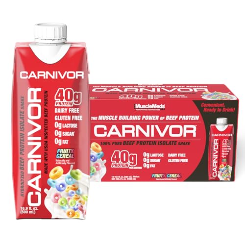MuscleMeds Carnivor RTD, Ready to Drink Protein, Lactose Free, Sugar Free, 40g Isolate Protein, Muscle Building, Recovery, Chocolate, 16.9 Fl Oz (Pack of 12)