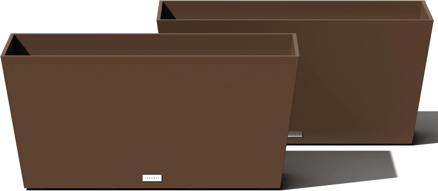 Veradek Pure Series Midori Planter - Wide Outdoor Planter | Made From Durable Plastic With Pre-Drilled Drainage Holes. Modern Porch/Patio Décor for Plants, Flowers and Herbs